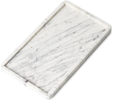 Cork & Mill marble tray on a bathroom countertop keeps skincare items neatly organized.