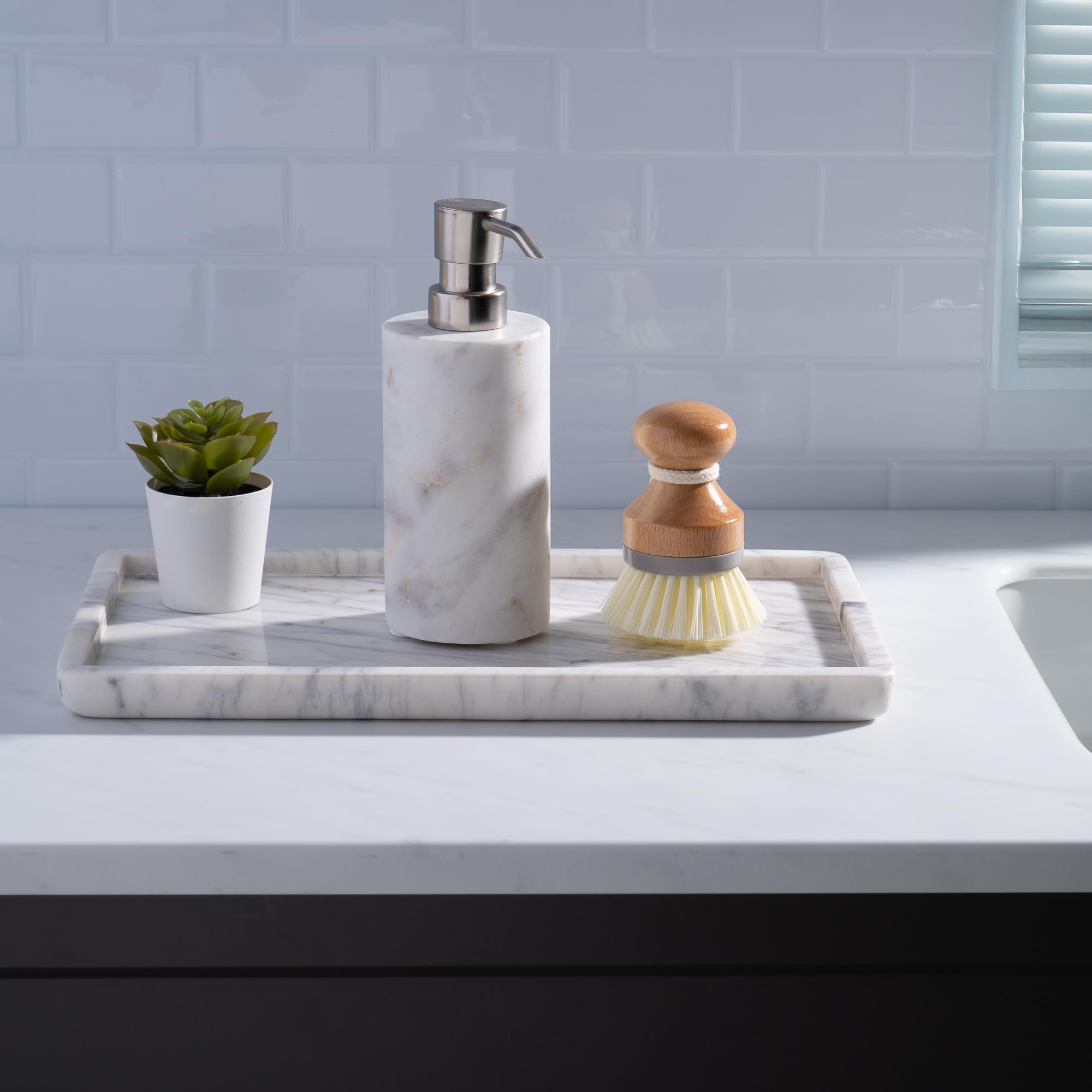 Cork & Mill marble tray highlights the unique veining on natural marble.