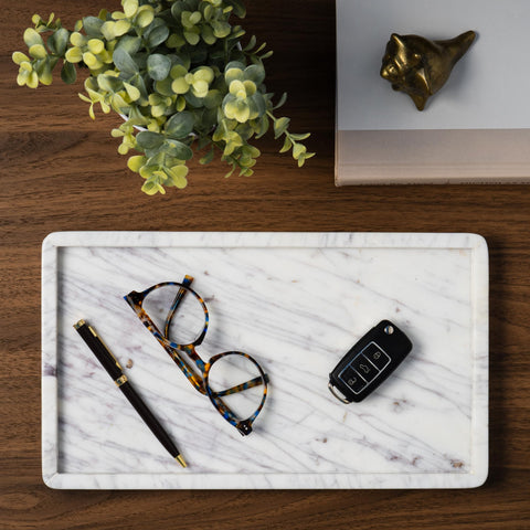 Cork & Mill marble tray for skincare keeps products accessible and stylish.