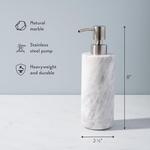 Cork & Mill marble dispenser in kitchen setting for dish or hand soap.