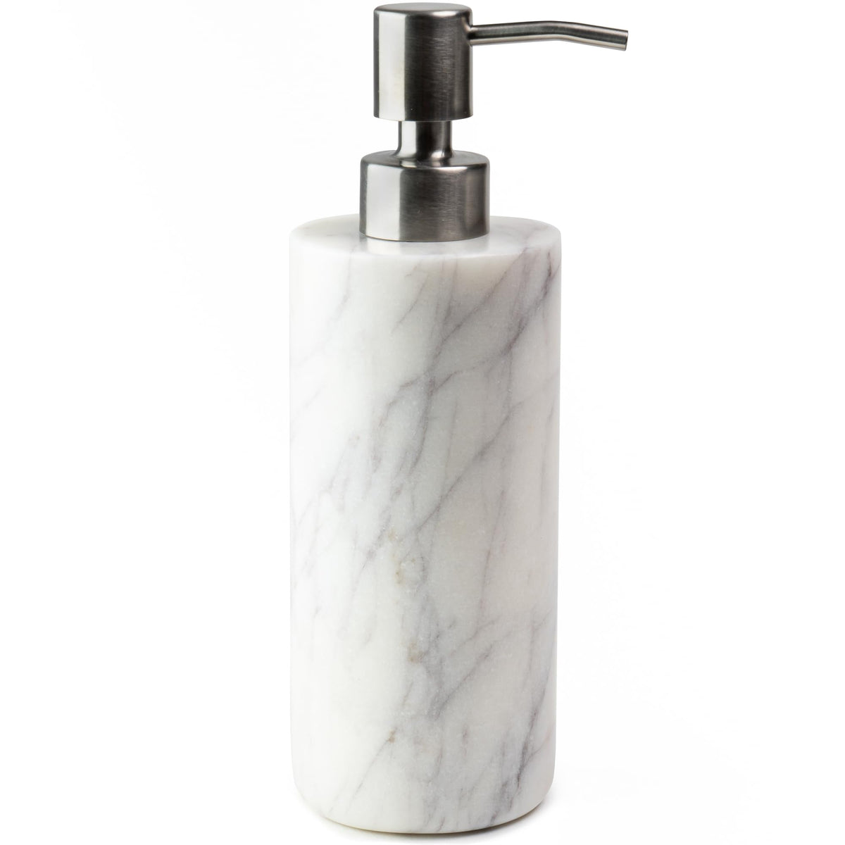 Cork & Mill marble soap dispenser with white marble front, elevating hand washing spaces.