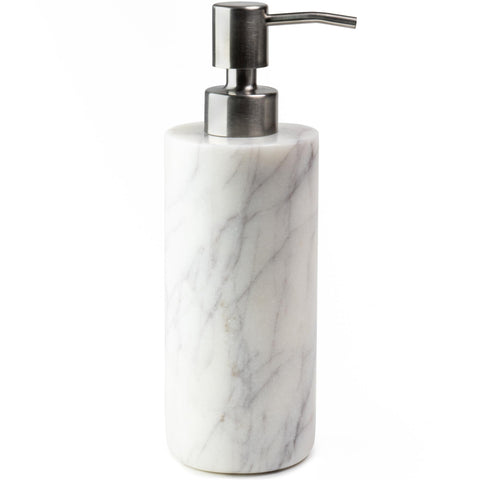 Cork & Mill marble soap dispenser with white marble front, elevating hand washing spaces.
