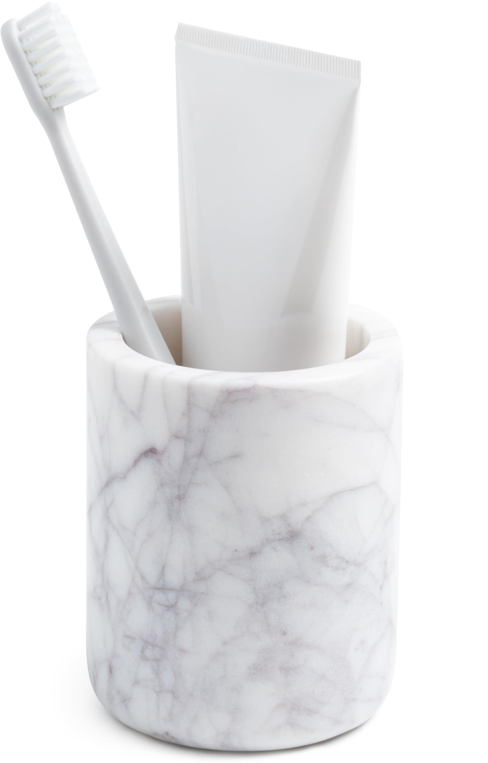 Cork & Mill marble toothbrush holder top view adds spa-like organization