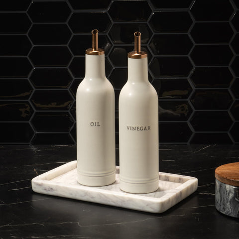 Cork & Mill marble tray features natural veining, making each piece unique