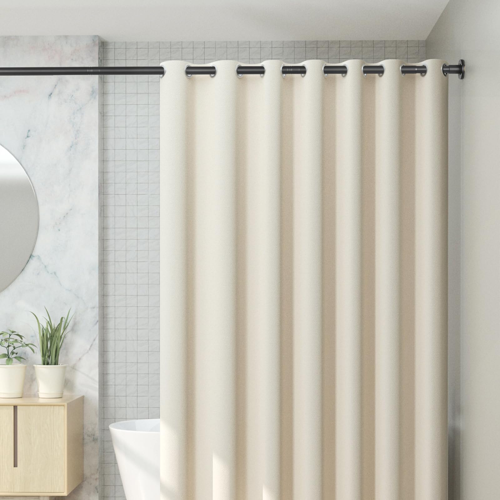 CorkLatta black rod blends with modern bathrooms and stays tidy.