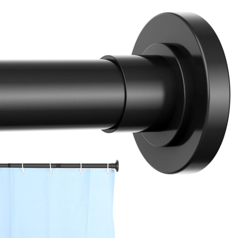 CorkLatta black shower rod extended to 31-92 inches for a secure curtain setup.