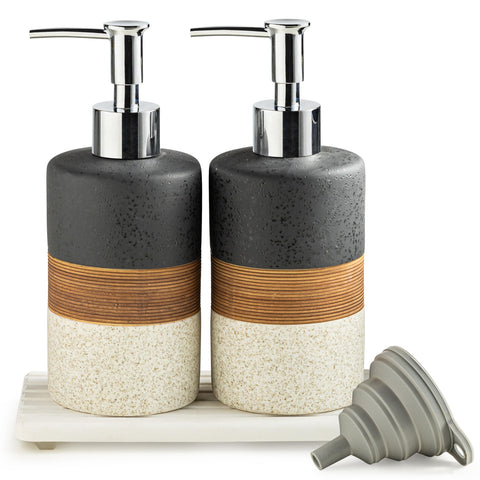 Cormomu ceramic dish soap dispenser set with matte finish enhances kitchen or bath decor.