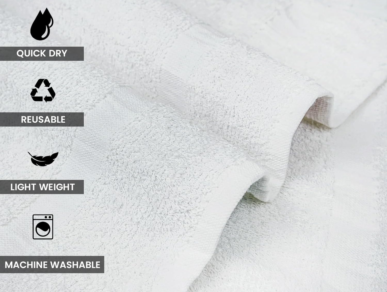 Corporate Hills CH white bath towels bulk pack closeup fabric shows durable cotton.