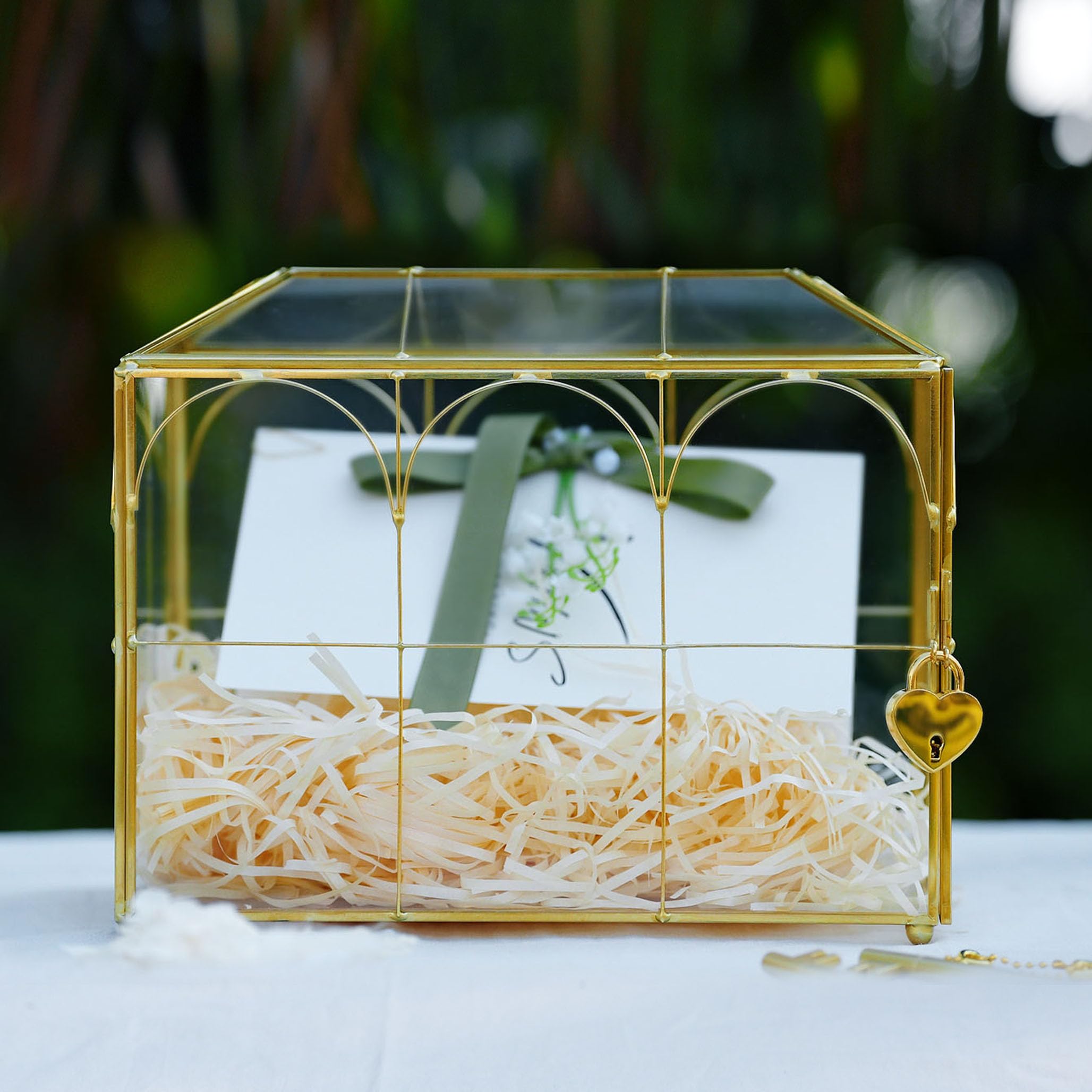 Corvanero clear glass card box with gold brass frame for a refined look