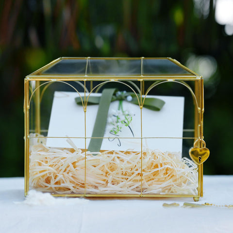 Corvanero clear glass card box with gold brass frame for a refined look