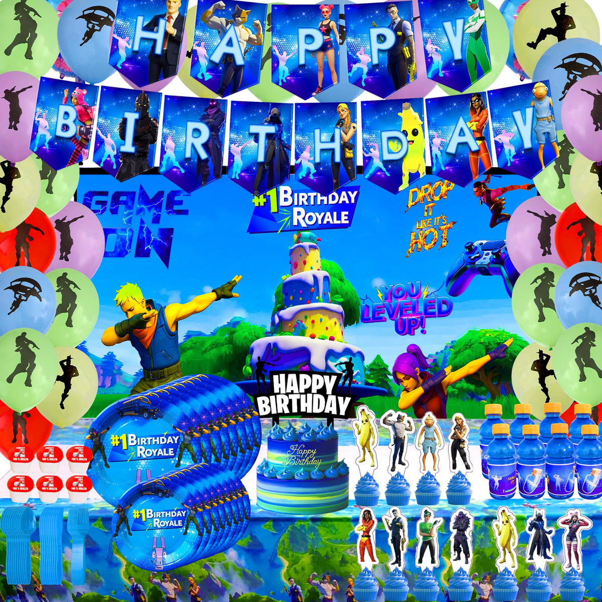 Cosmic Party gaming pack balloons and toppers for a bright, festive setup