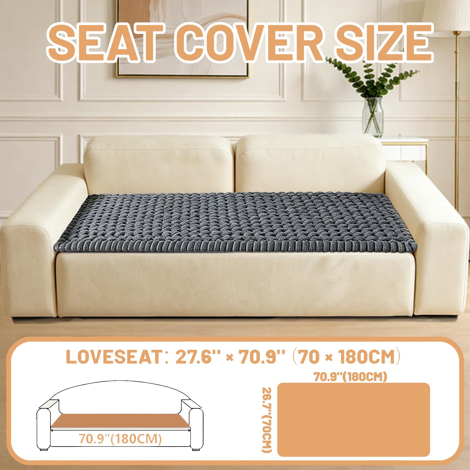 CoSofSLIP 3-seat sofa cover fits standard grey couches with three cushions