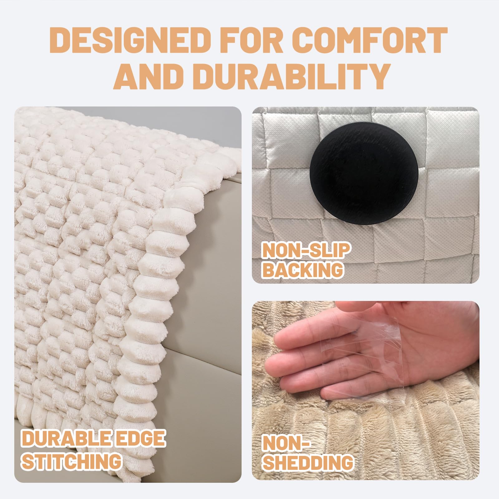 CoSofSLIP anti-slip sofa cover, beige, prevents slipping during playful sessions.