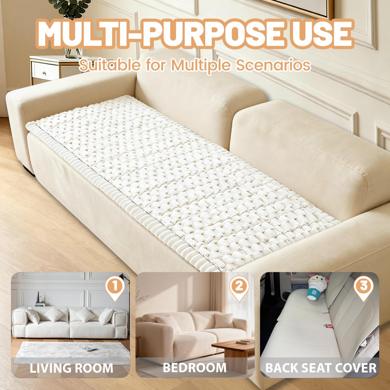 CoSofSLIP durable dog couch cover, beige, guards against scratches and stains.