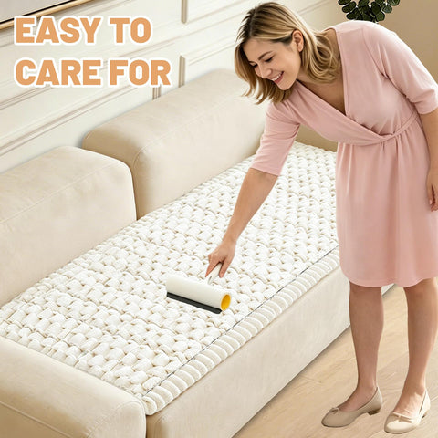 CoSofSLIP pet-friendly couch cover, washable beige, simplifies cleaning after adventures.