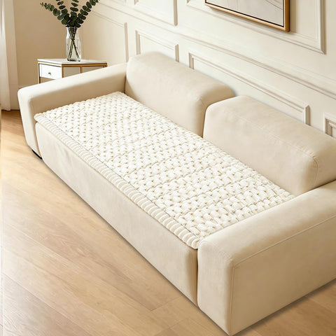 CoSofSLIP pet hair shield, beige, simplifies fur removal from furniture.