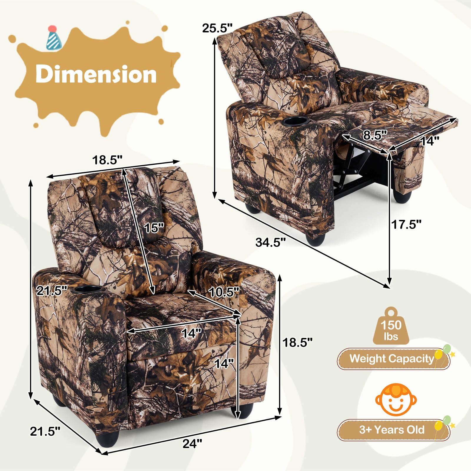 Costzon Kids Recliner Chair ergonomic design supports growing children.