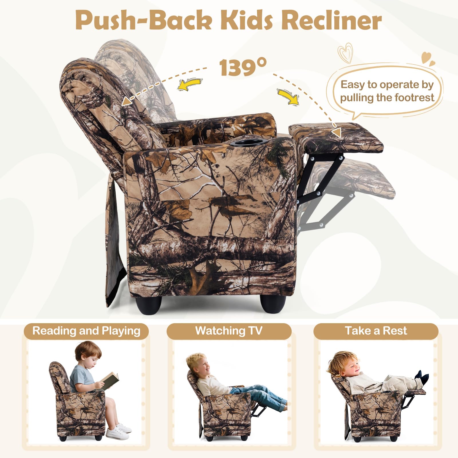 Costzon Kids Recliner Chair footrest extended for relaxed feet.