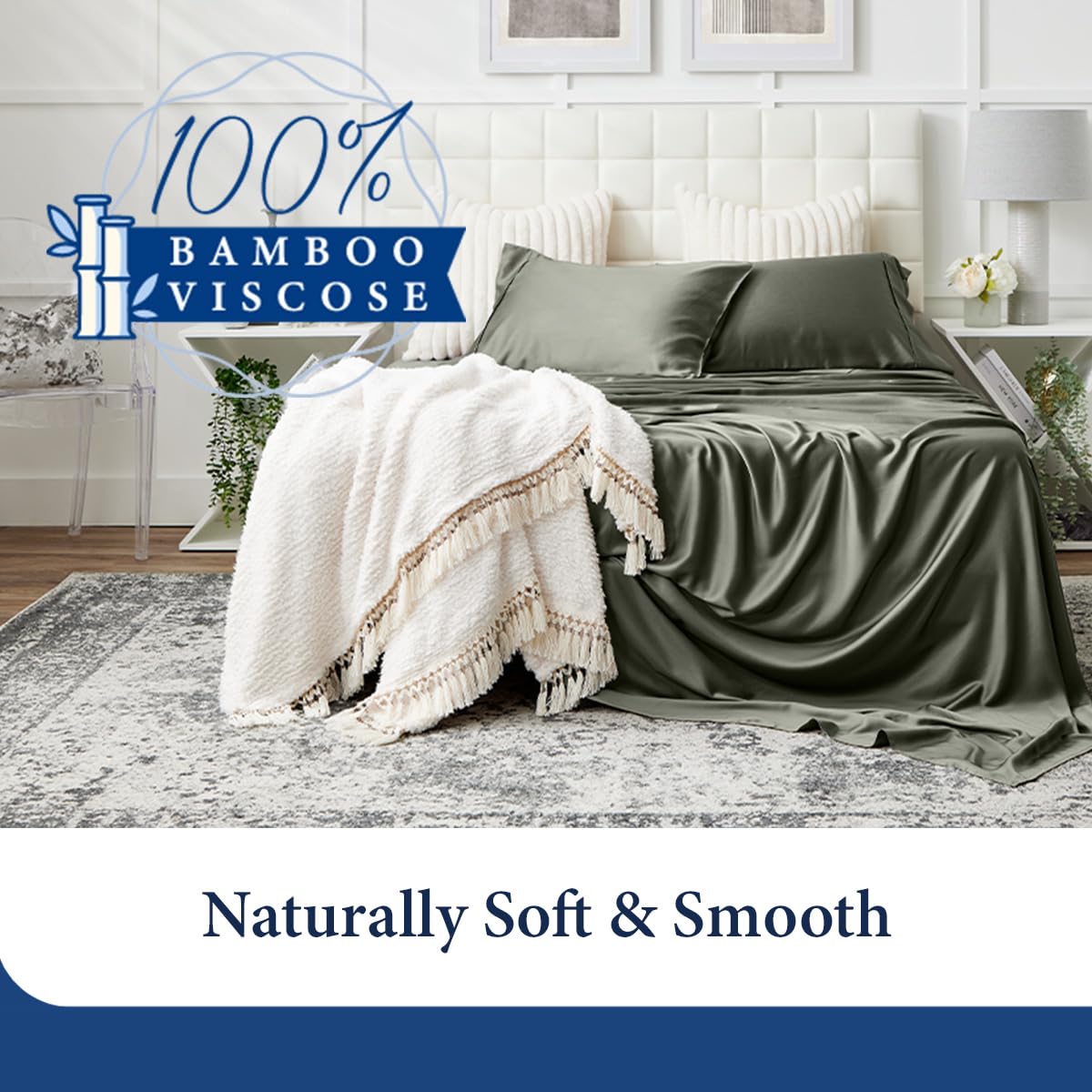 Cosy House Collection bamboo queen flat sheet spread for cooling comfort.