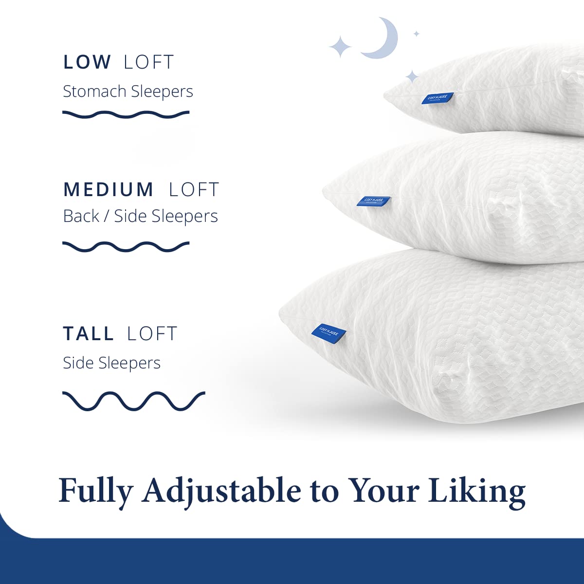Cosy House Collection bamboo pillow for stomach sleepers with breathable cover for cool comfort.