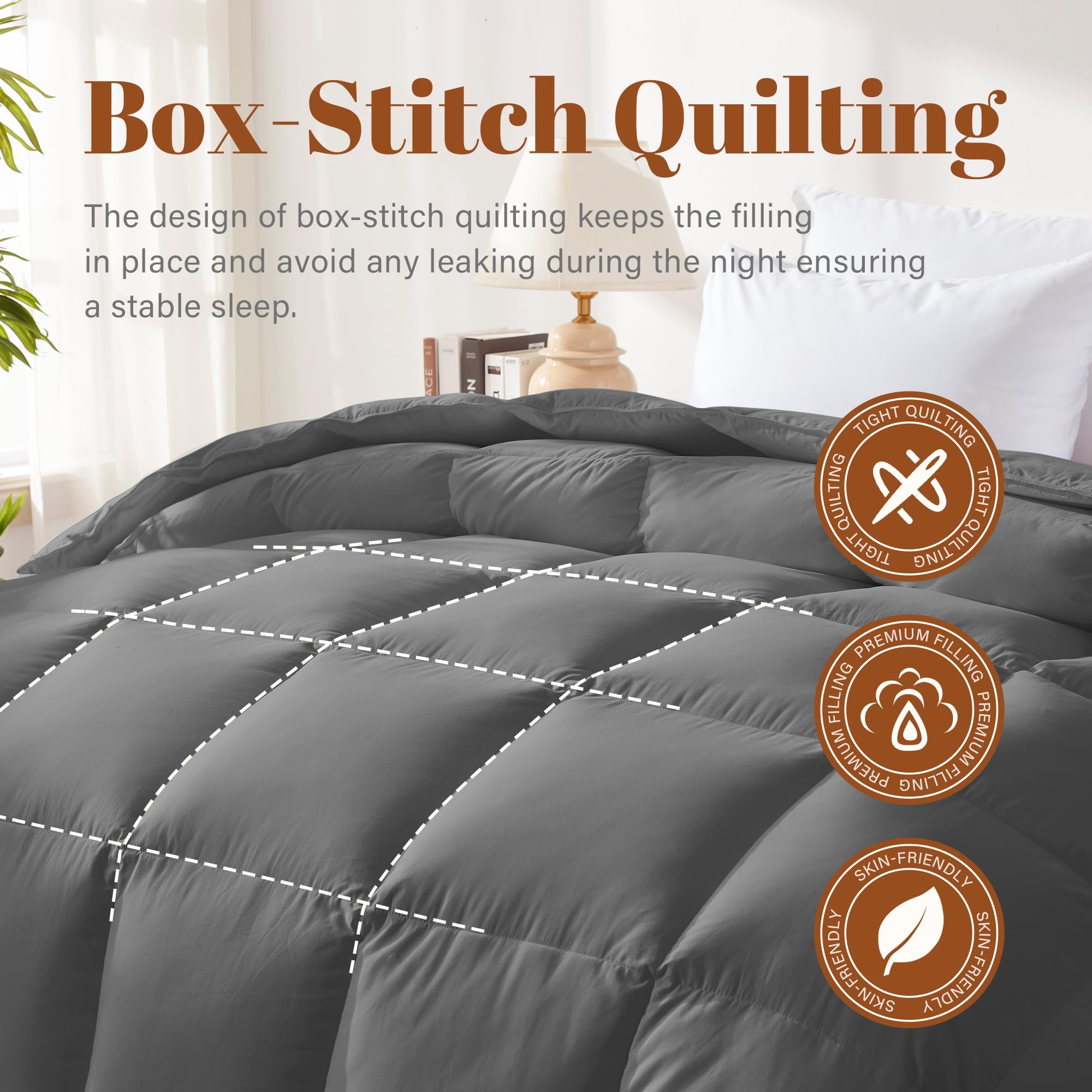 Cosybay box-stitch construction keeps fill evenly distributed.