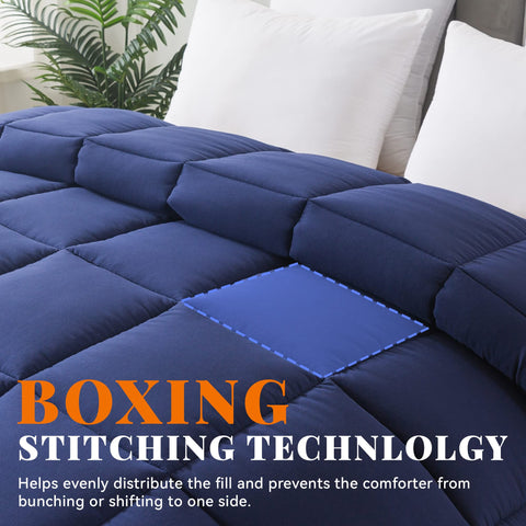 Cosybay comforter shows boxing stitching to keep the fill in place for a smooth loft