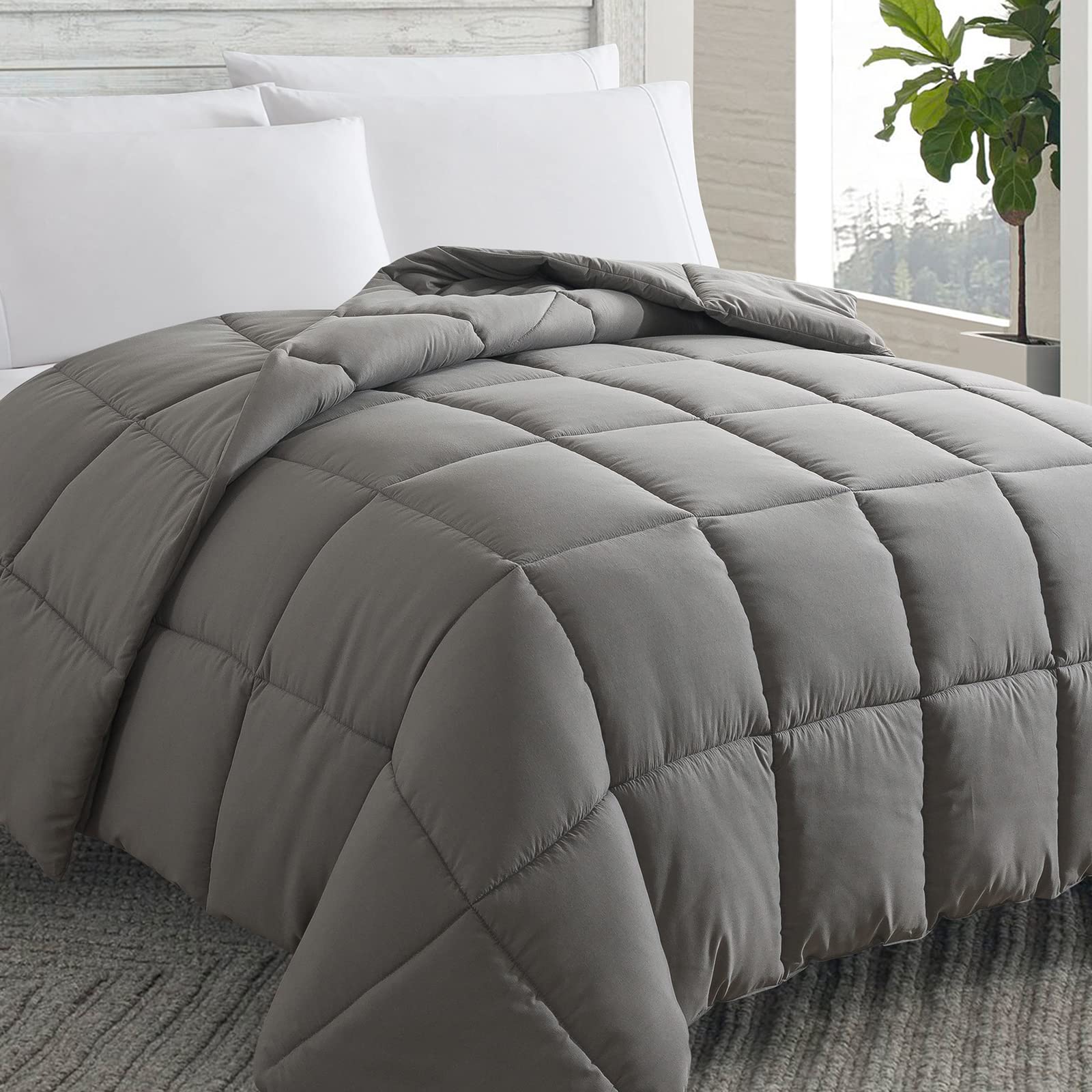 Cosybay down-alternative comforter in dark grey full size; plush warmth for year-round use.