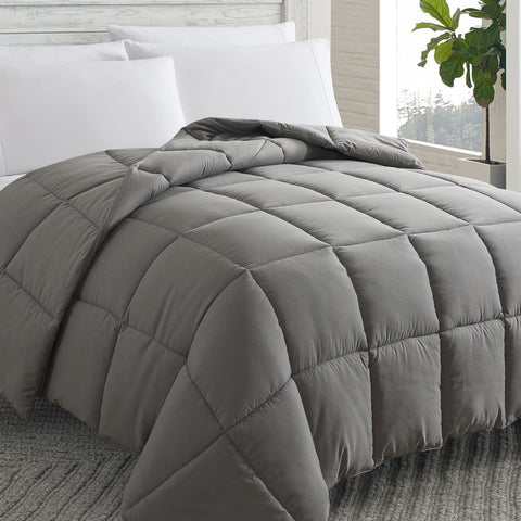 Cosybay down-alternative comforter in dark grey full size; plush warmth for year-round use.