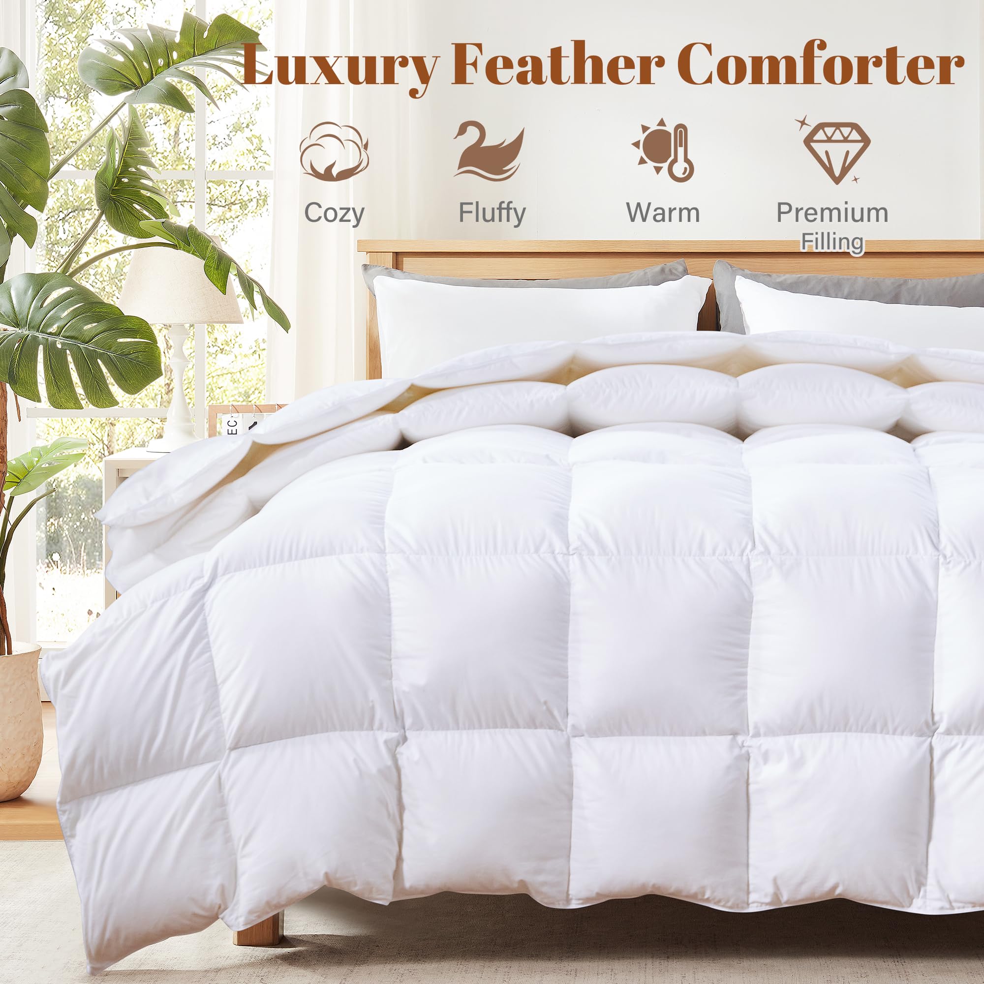 Cosybay feather and down comforter insert, side view showing full, fluffy warmth.
