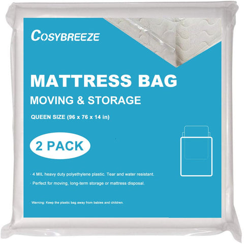 Cosybreeze Queen Mattress Bags 2-pack protect your bed during moves with durable 4 mil material