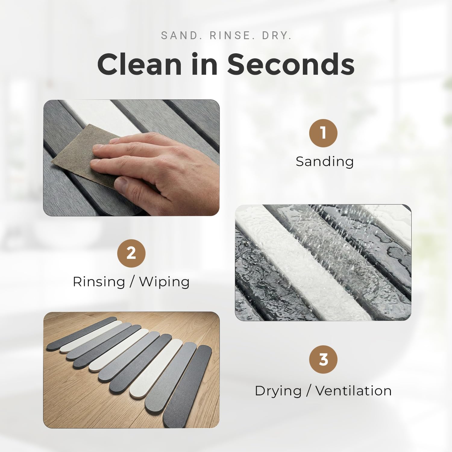 CosyVine compact stone mat helps keep floors dry after shower.