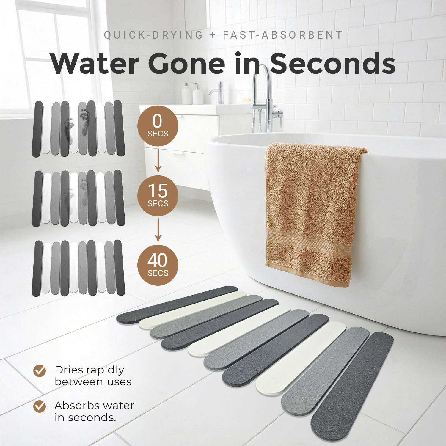 CosyVine stone bath mat with non-slip base for rock-solid footing.