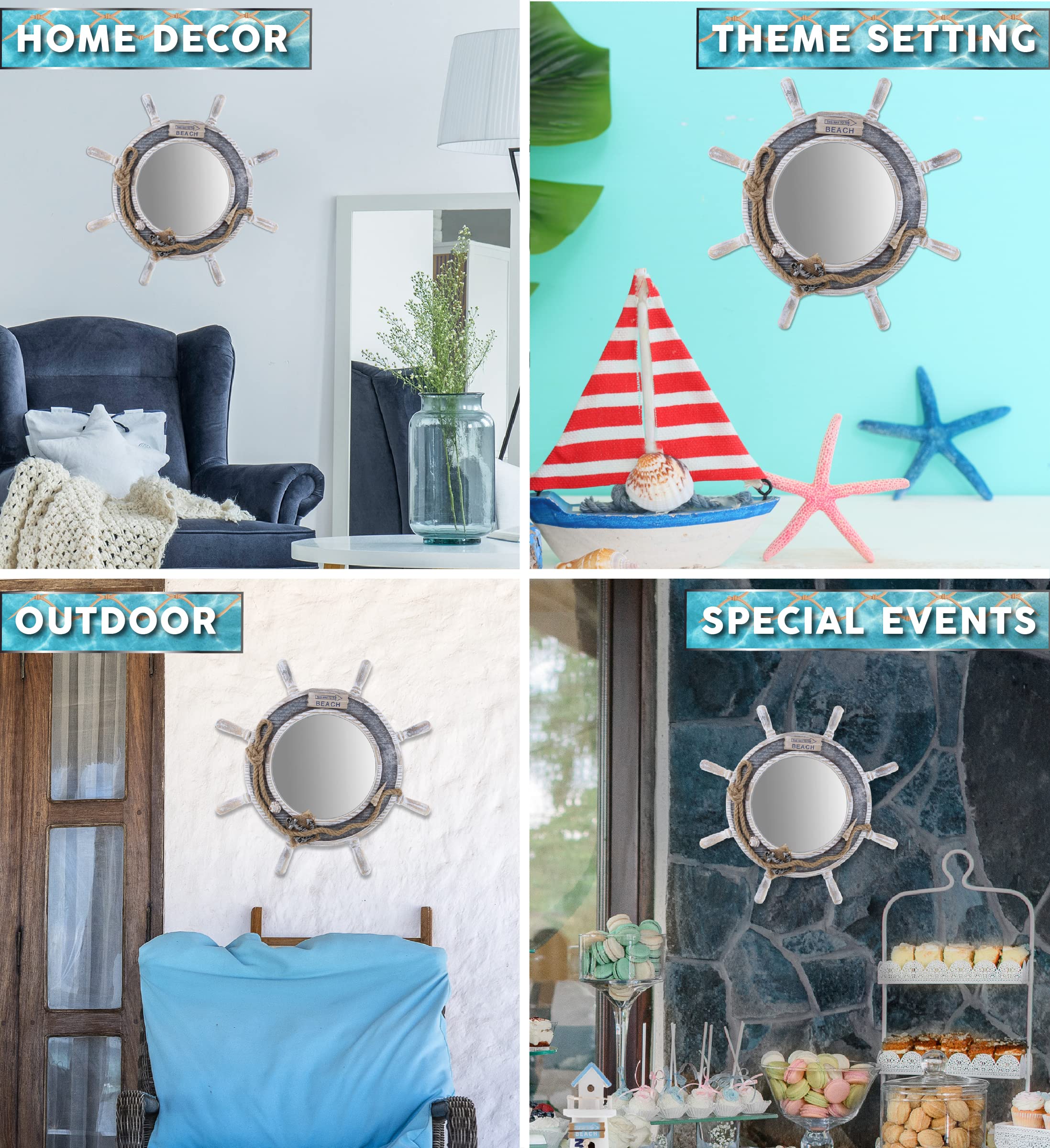 CoTa Global Silver Sea ship wheel mirror anchor detail enhances seaside character in entryways