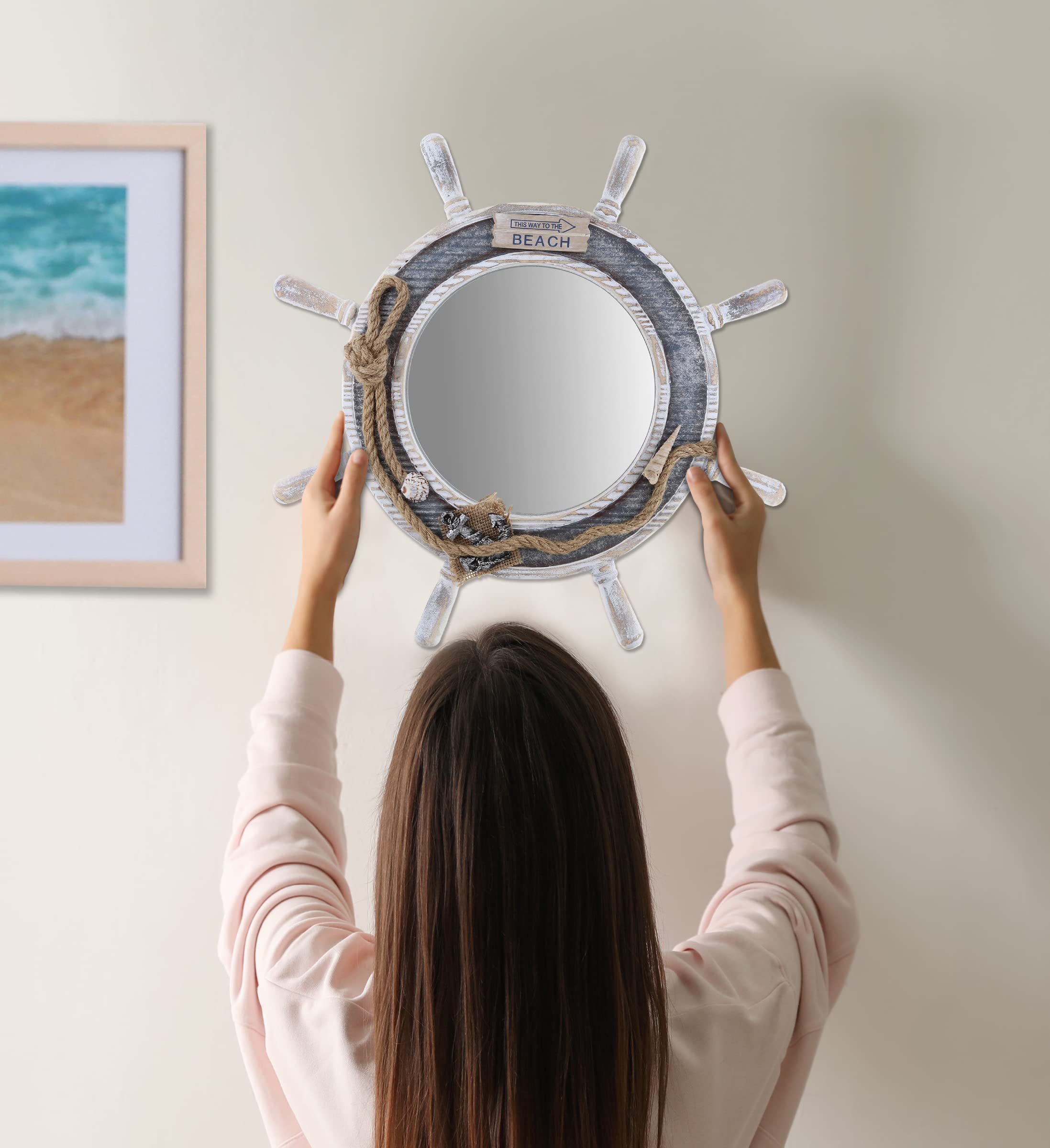 CoTa Global Silver Sea ship wheel mirror bathroom decor brings marine calm to daily routines