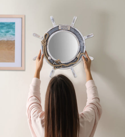 CoTa Global Silver Sea ship wheel mirror bathroom decor brings marine calm to daily routines
