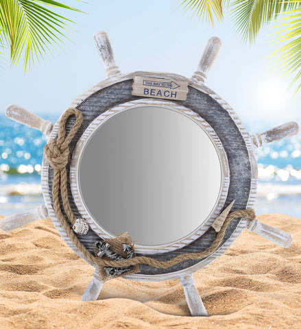 CoTa Global Silver Sea ship wheel mirror kitchen decor complements coastal cooking spaces
