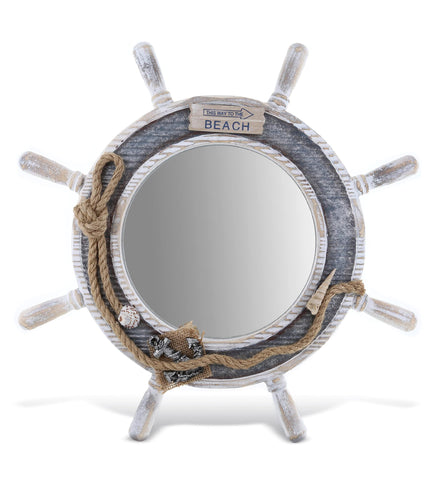 CoTa Global Silver Sea ship wheel mirror wall display for coastal charm and rustic appeal