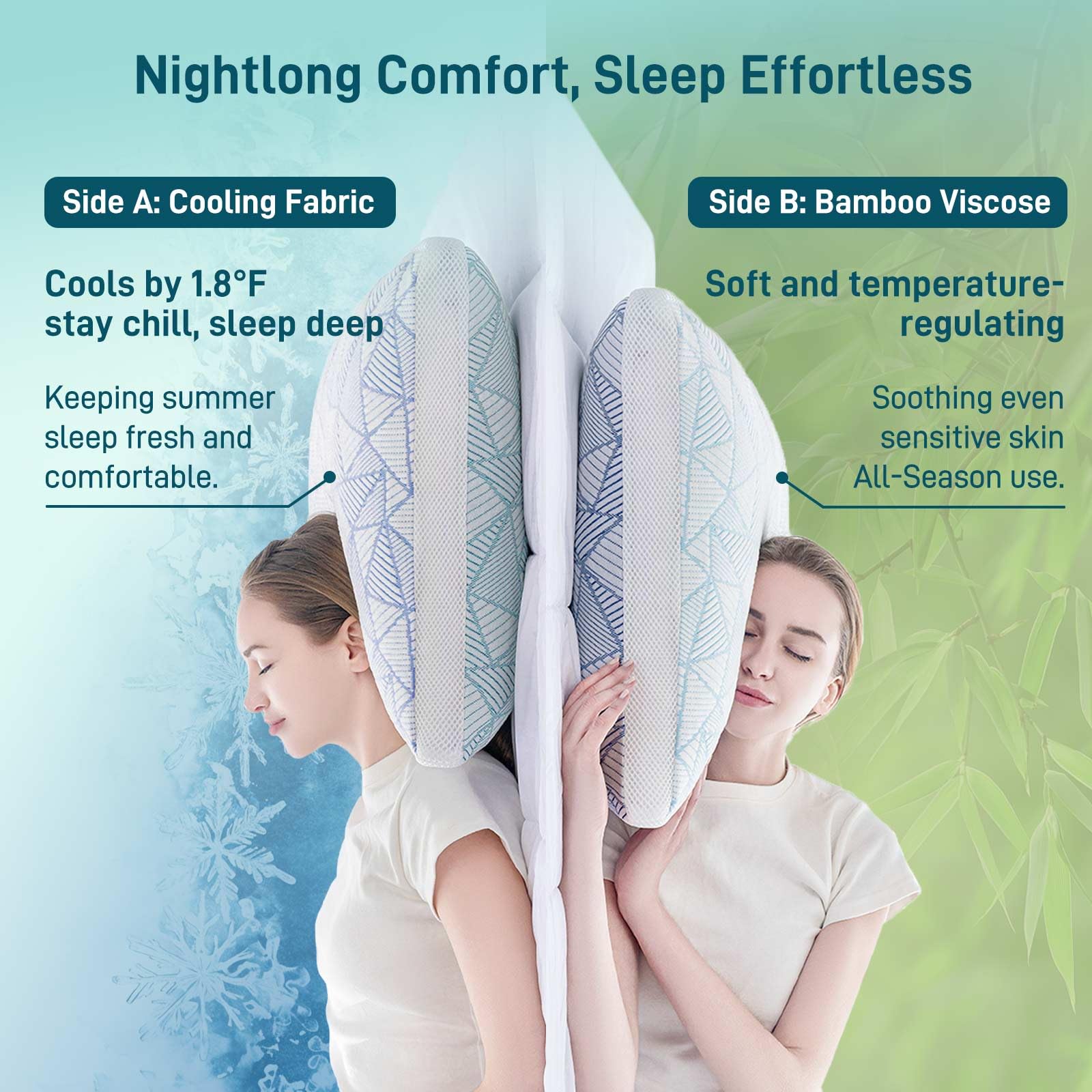 Cotelovo pillow with bamboo viscose soft side for breathable comfort all night.