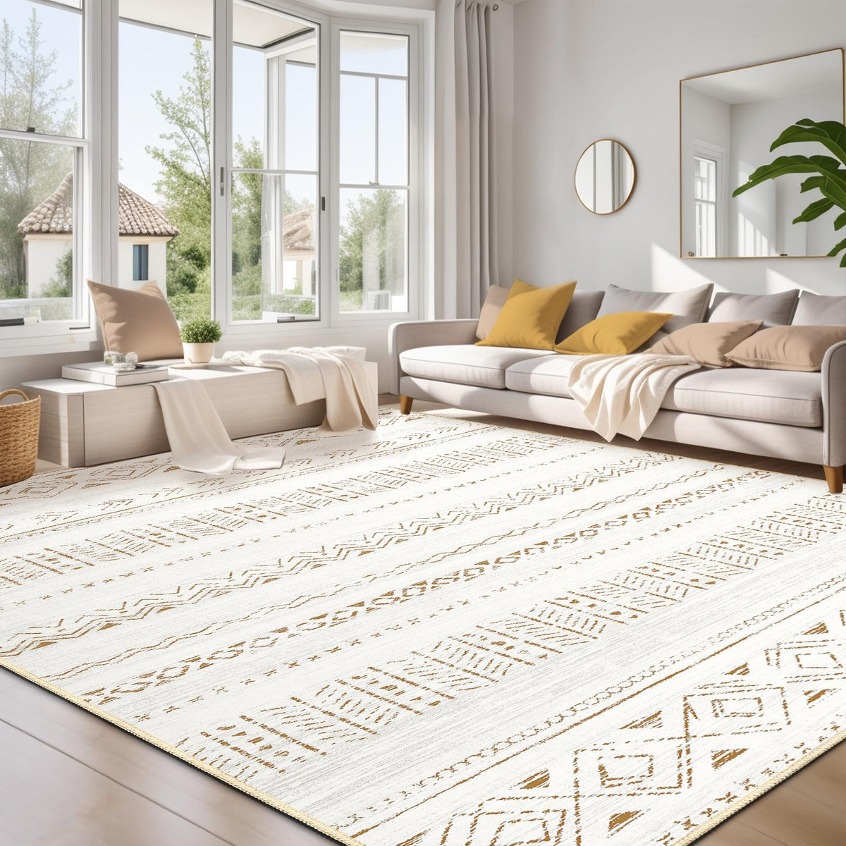 cotiled 8x10 living room area rug with non-slip backing for hardwood floors