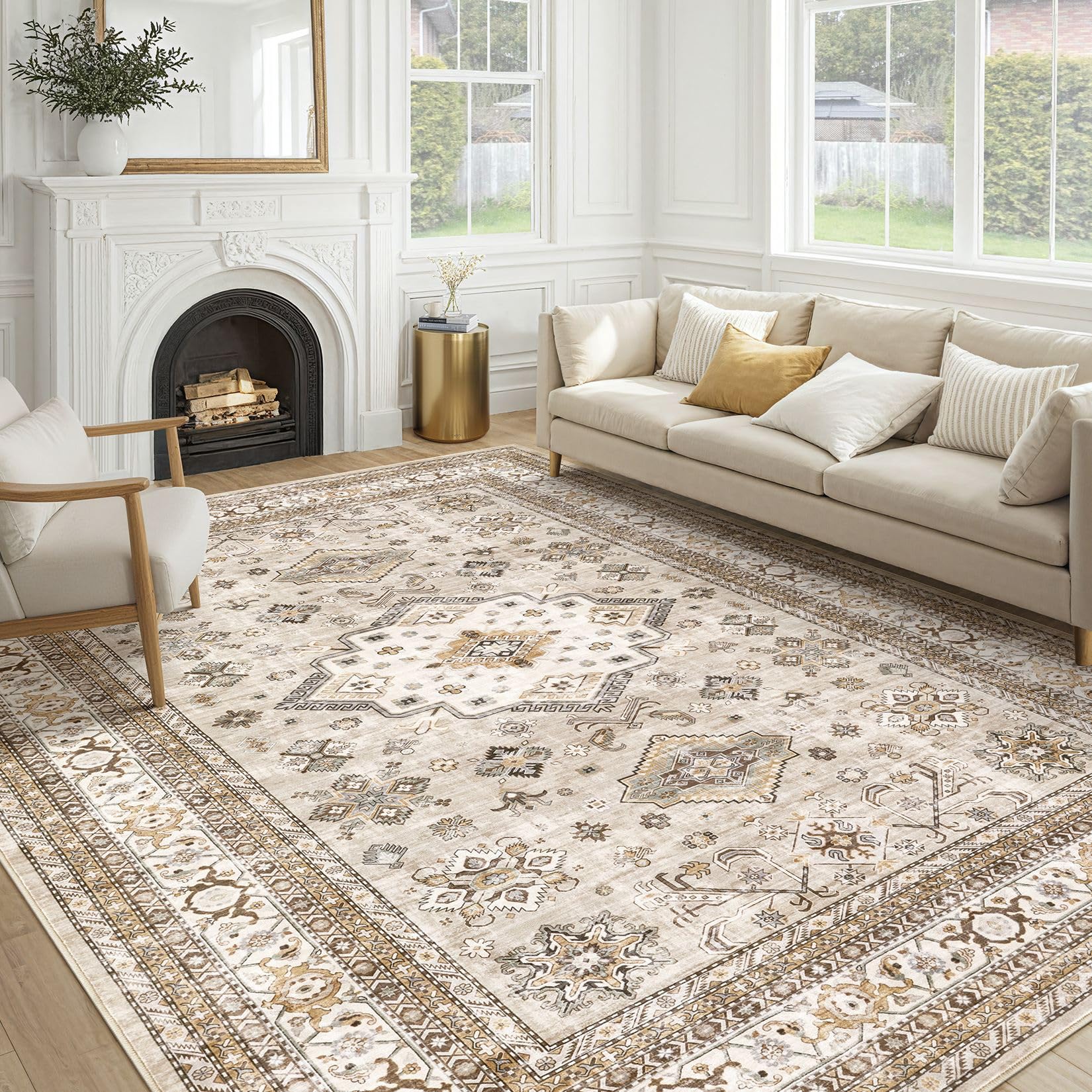Cotiled vintage living room rug 8x10 adds classic warmth to a spacious floor.