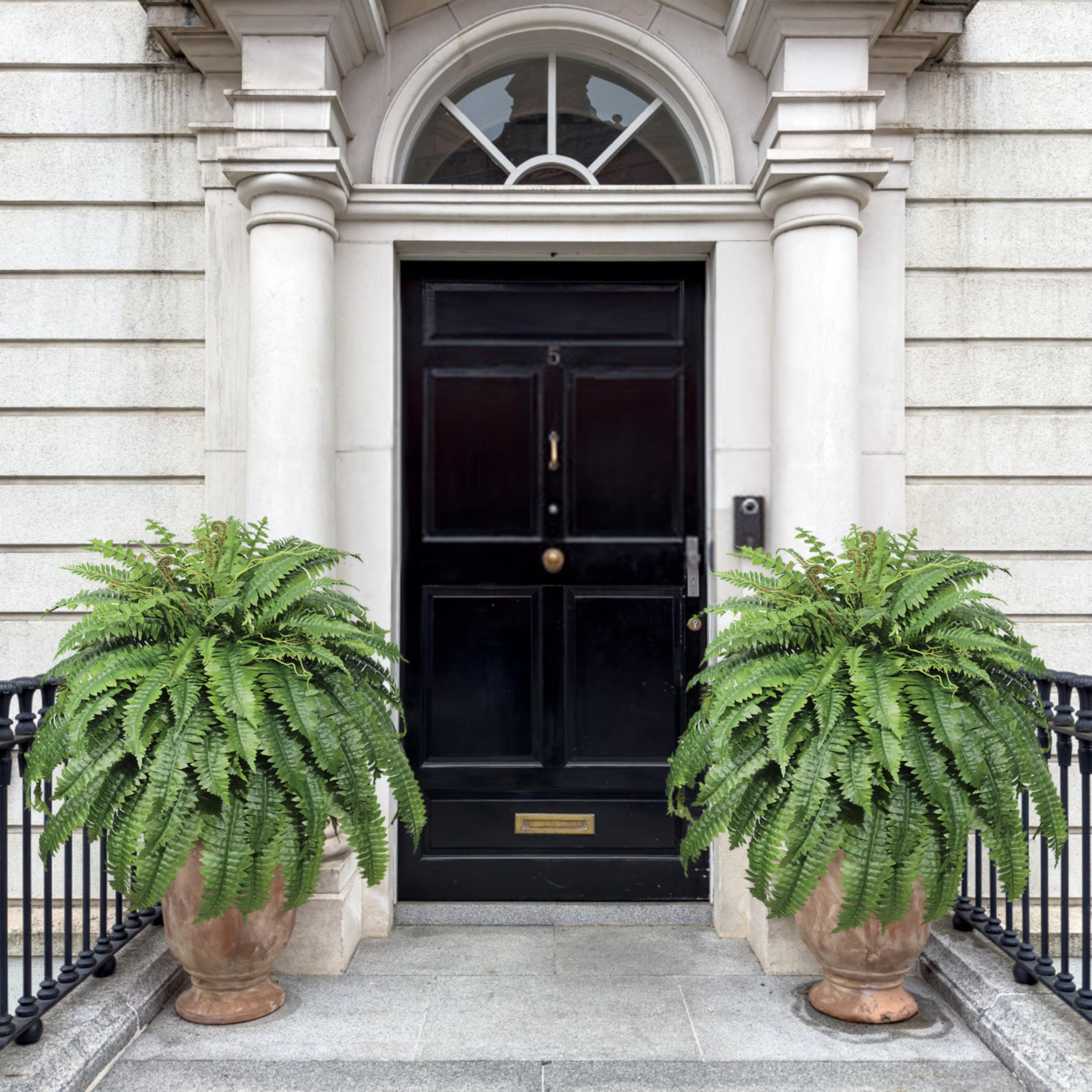 Cotlux Boston fern with 100 silk leaves enhances porch decor without watering.