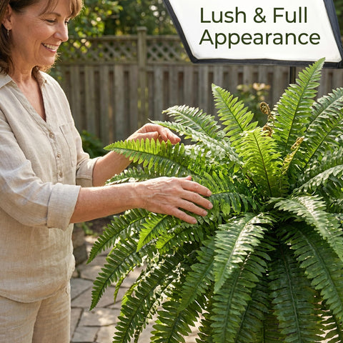 Premium silk fibers replicate real fern texture for durable eye-catching greenery.