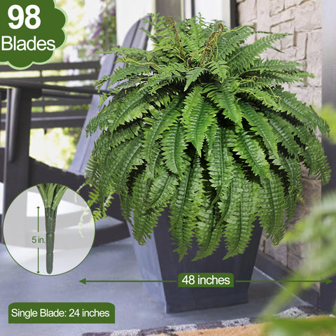 Waterproof silk fern plant from Cotlux withstands rain on decks and patios.