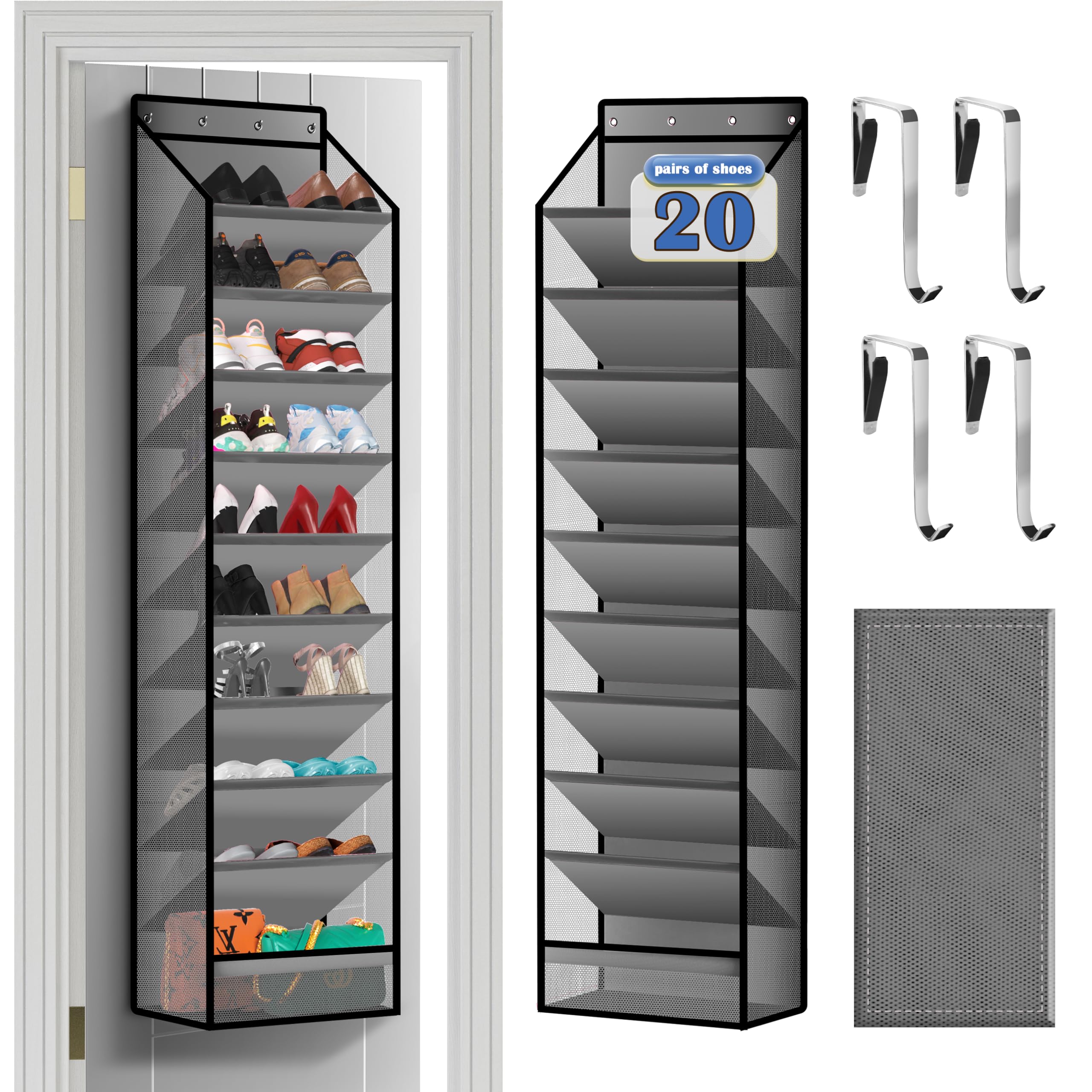 Cotohim 10-pocket over-door organizer front view with roomy pockets for easy shoe access