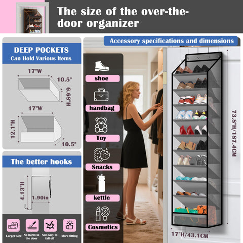 Cotohim 10-pocket over-door organizer side view showing slim space-saving profile