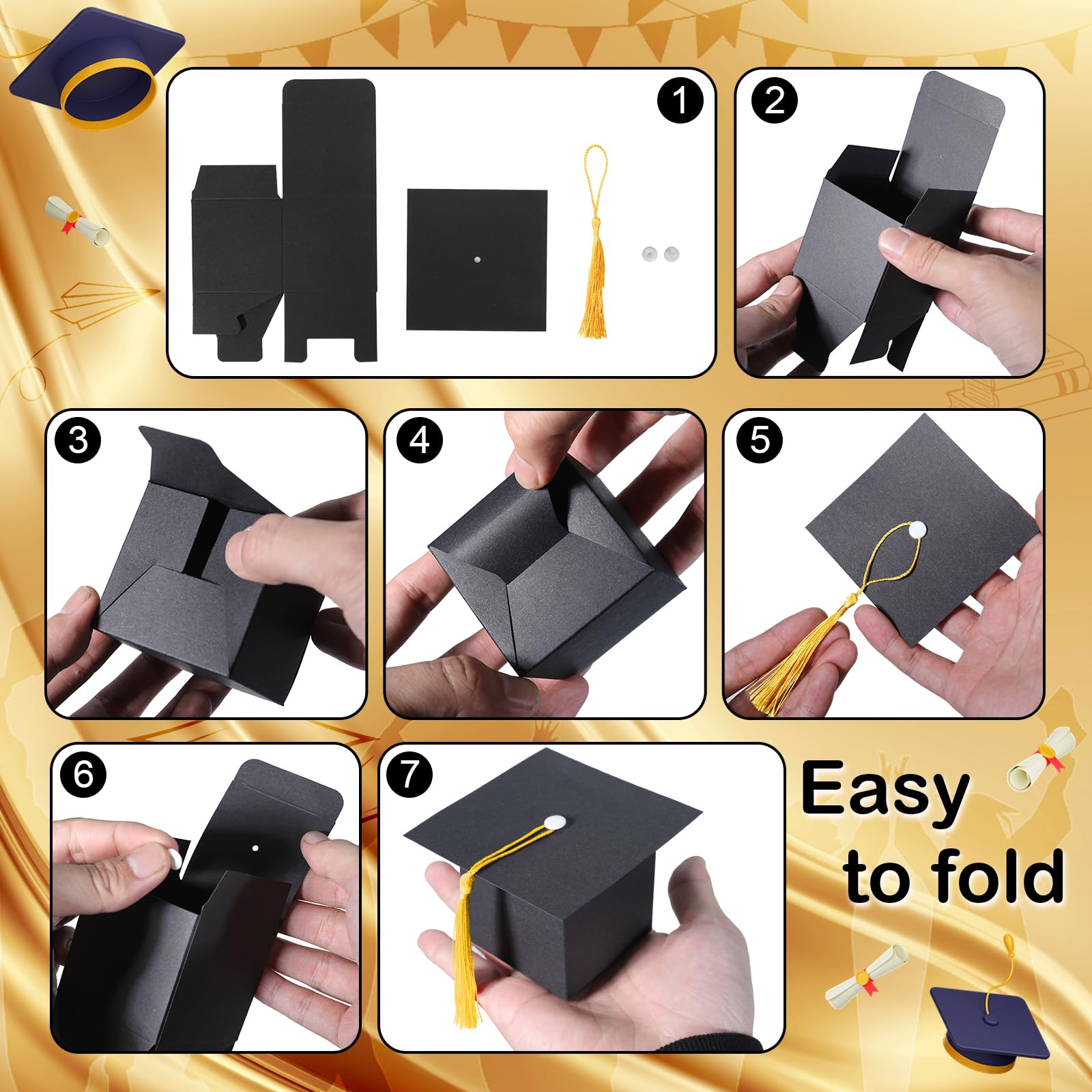 COTOPHER gold tassels elevate graduation cap boxes as chic decor.