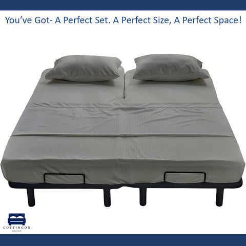 Cottingon sheet set shown on an adjustable bed, illustrating compatibility.