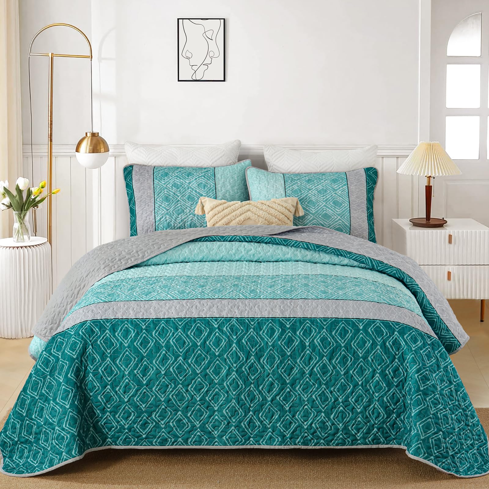 Close-up of Cottolester teal quilt stitching showing durability and finish.