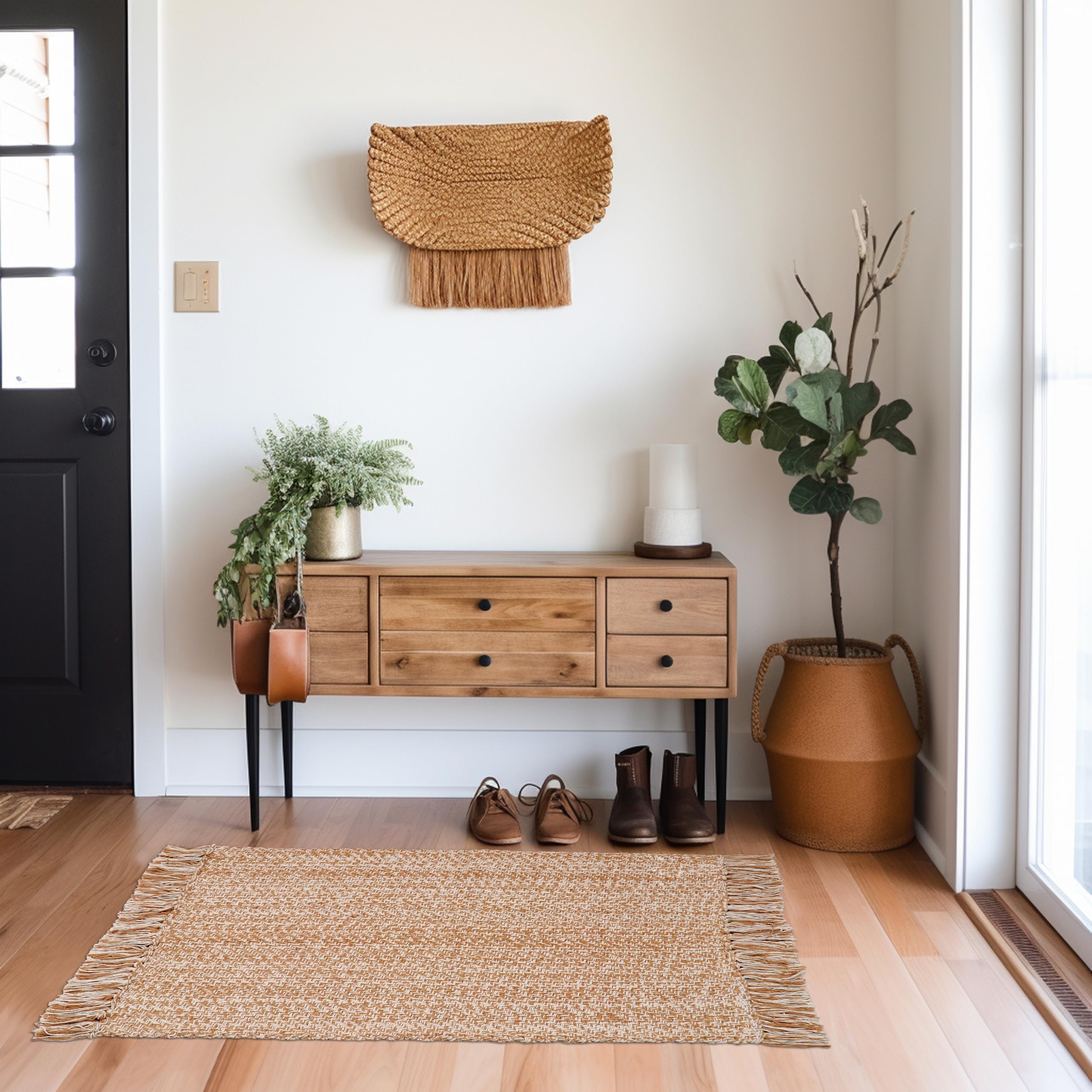 COTTON CRAFT 2-pack woven rug 22x34 tan natural enhances living room ambiance.
