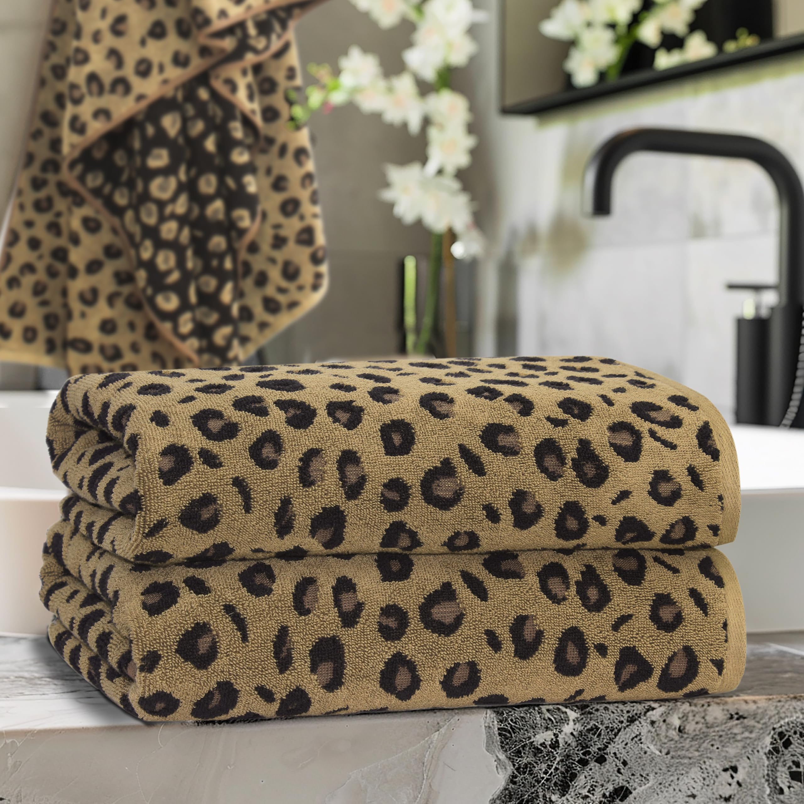 COTTON CRAFT leopard-print bath sheet two-pack for stylish everyday use.
